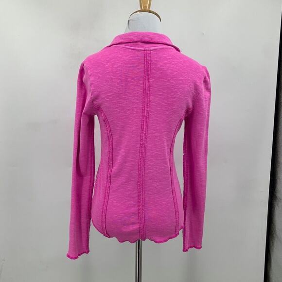 Pilcro Top Womens XS Extra Small Hot Pink Stitched V Neck Ribbed Anthropologie - Picture 7 of 12